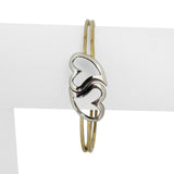 14k Yellow and White Gold 10.5g Hinged Connected Hearts Bangle Bracelet 7"