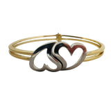 14k Yellow and White Gold 10.5g Hinged Connected Hearts Bangle Bracelet 7"