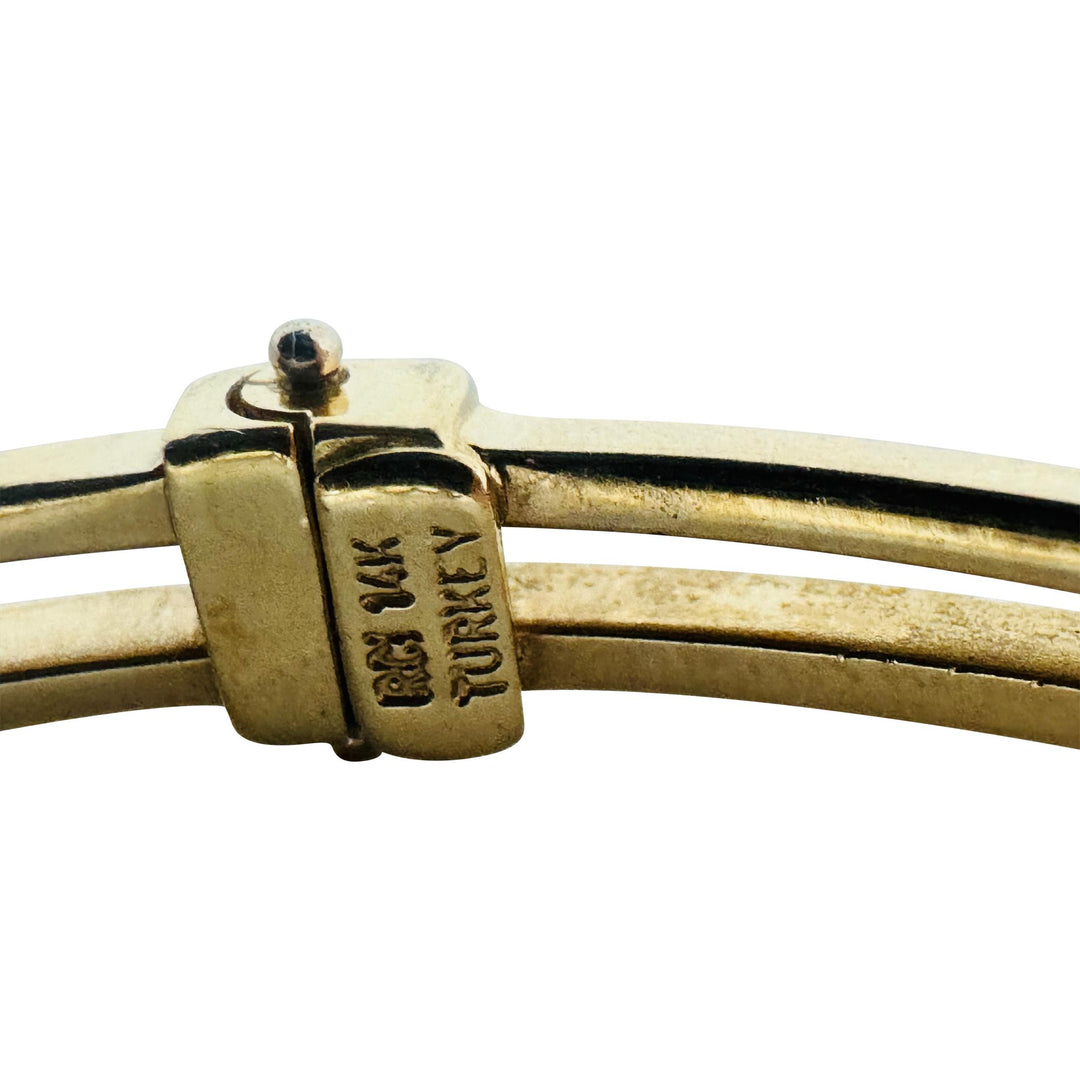 14k Yellow and White Gold 10.5g Hinged Connected Hearts Bangle Bracelet 7"