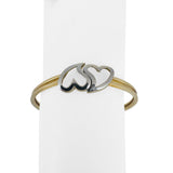 14k Yellow and White Gold 10.5g Hinged Connected Hearts Bangle Bracelet 7"