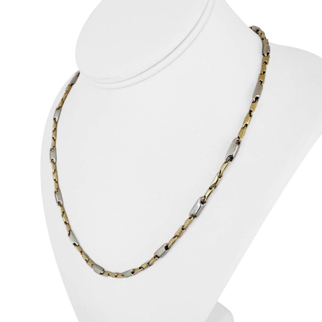 14k Yellow and White Gold 11.8g Two Tone 3.5mm Bar Link Necklace 19.5"