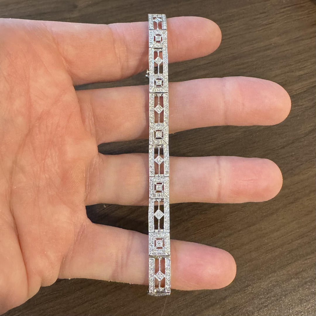 14k White Gold and 1.25cttw Diamond Vintage Filigree Link Bracelet 7"