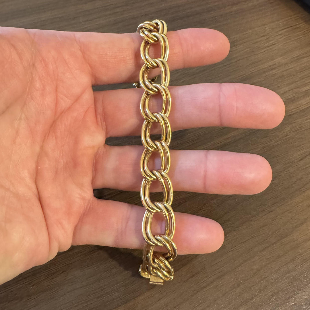 14k Yellow Gold 18.2g Vintage 14mm Double Oval Curb Link Bracelet Italy 7.5"