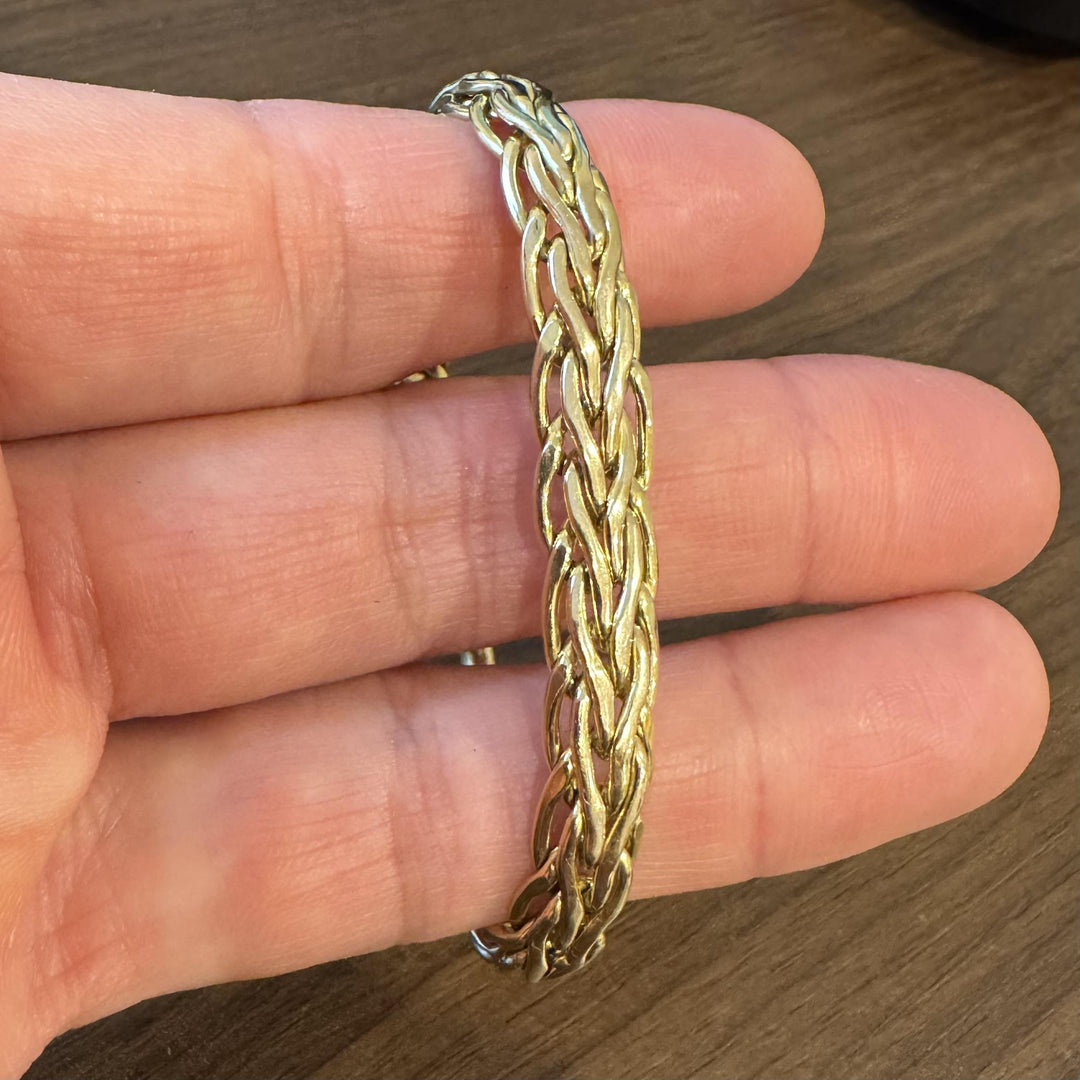 14k Yellow Gold 17.4g Ladies Fancy Link Cabochon Amethyst Bracelet 7"