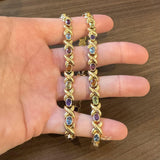 14k Yellow Gold 33.3g Multi Gemstone XO Hugs and Kisses Link Necklace 17"