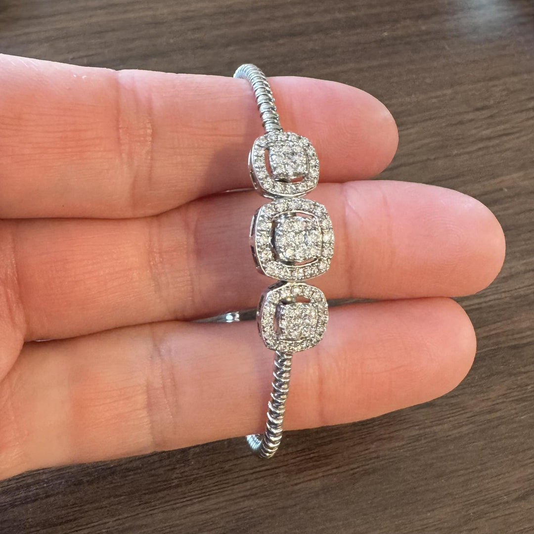 18k White Gold and 1cttw Diamond Halo Flex Cuff Bracelet 7"