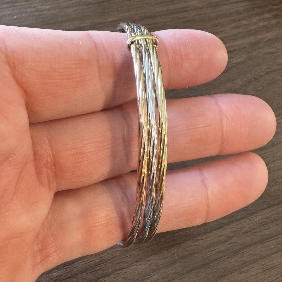 14k Yellow White and Rose Gold 6.7g Hollow Light Connected Bangle Bracelet 8.5"