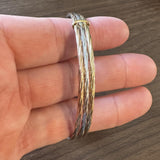 14k Yellow White and Rose Gold 6.7g Hollow Light Connected Bangle Bracelet 8.5"