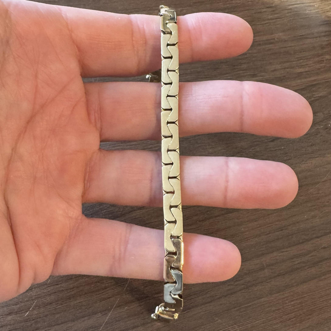 14k Yellow Gold 36.6g Solid Heavy Vintage Men's Zig Zag Link Bracelet Italy 8.5"