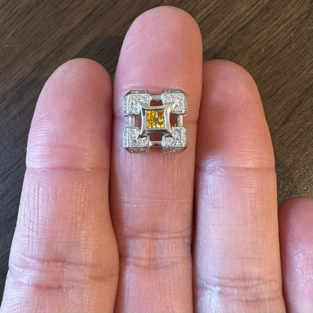 18k White Gold 0.56cttw Diamond and Yellow Orange Sapphire Slide Pendant