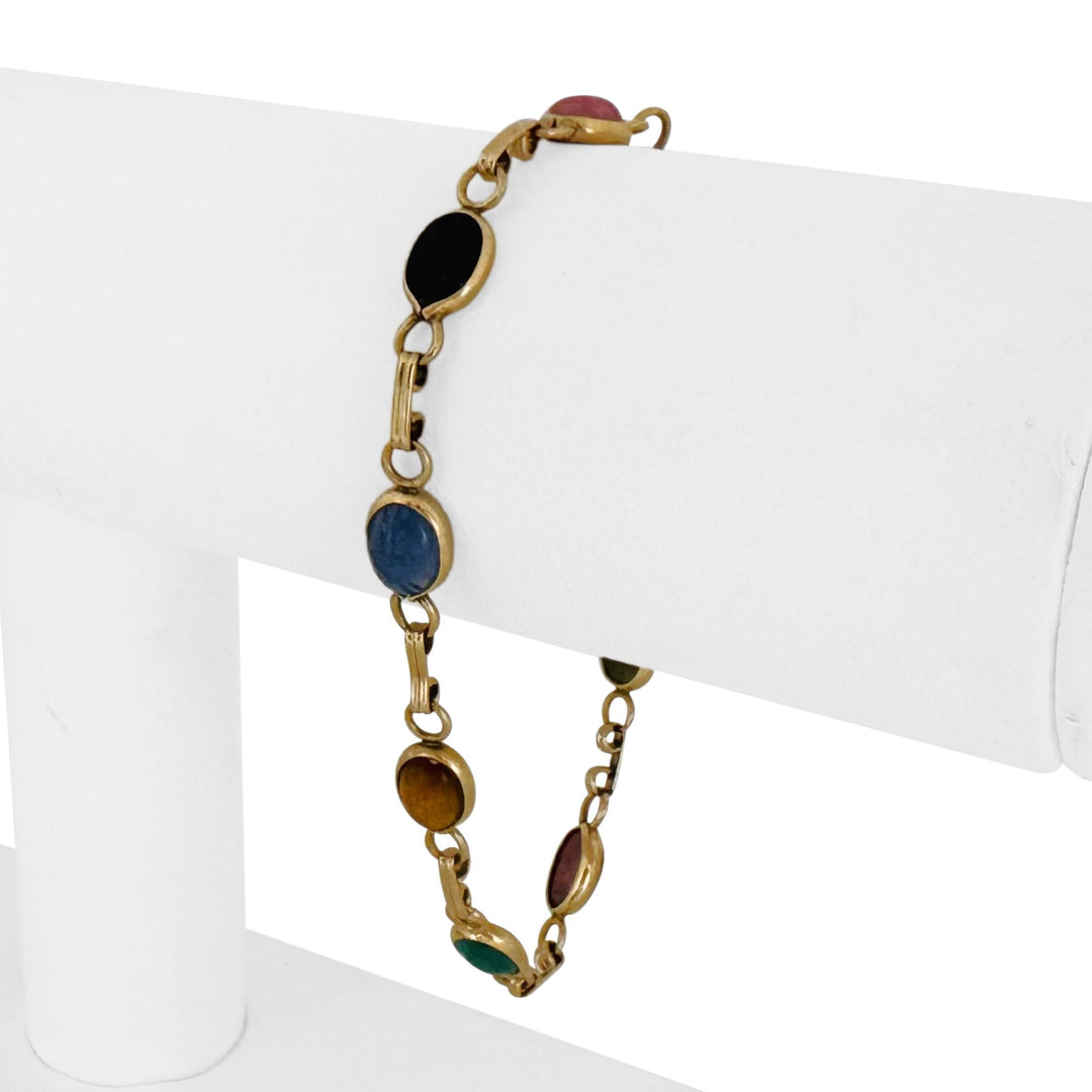 14k Yellow Gold 6.7g Ladies 7mm Multi Stone Carved Scarab Bracelet 7.5"