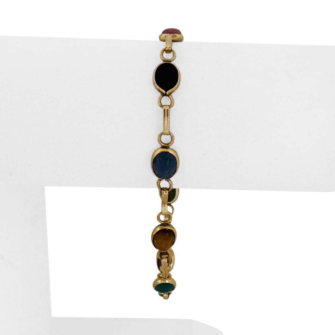 14k Yellow Gold 6.7g Ladies 7mm Multi Stone Carved Scarab Bracelet 7.5"
