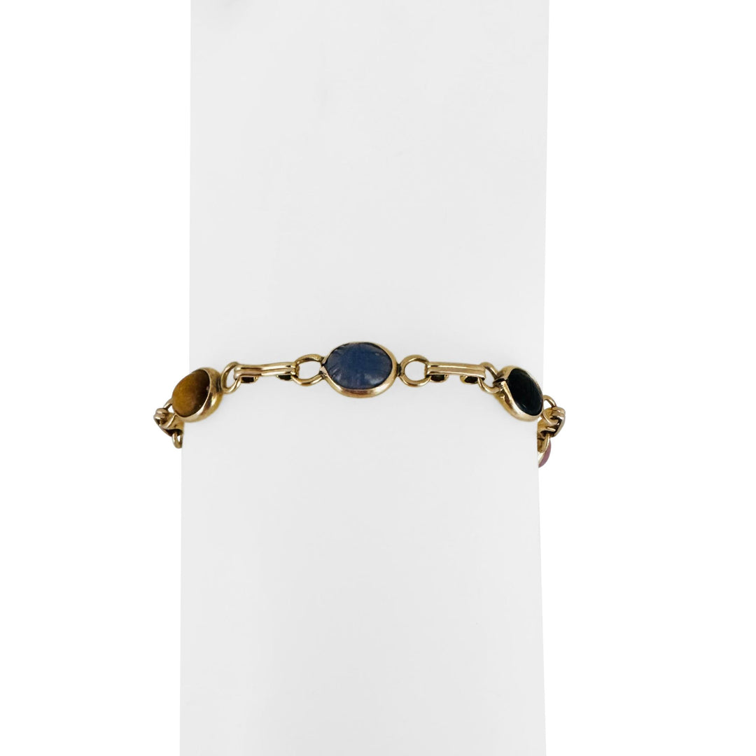 14k Yellow Gold 6.7g Ladies 7mm Multi Stone Carved Scarab Bracelet 7.5"