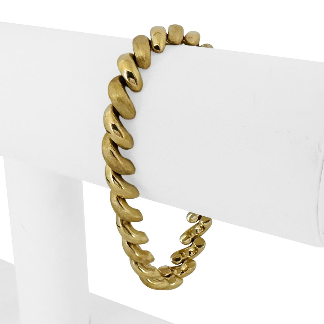 14k Yellow Gold 16.5g Polished and Brushed 8mm San Marco Link Bracelet Italy 7"