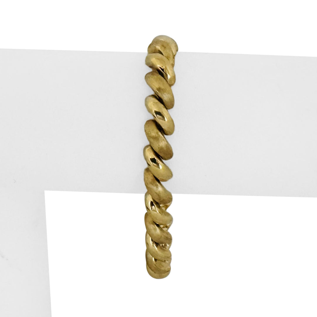 14k Yellow Gold 16.5g Polished and Brushed 8mm San Marco Link Bracelet Italy 7"
