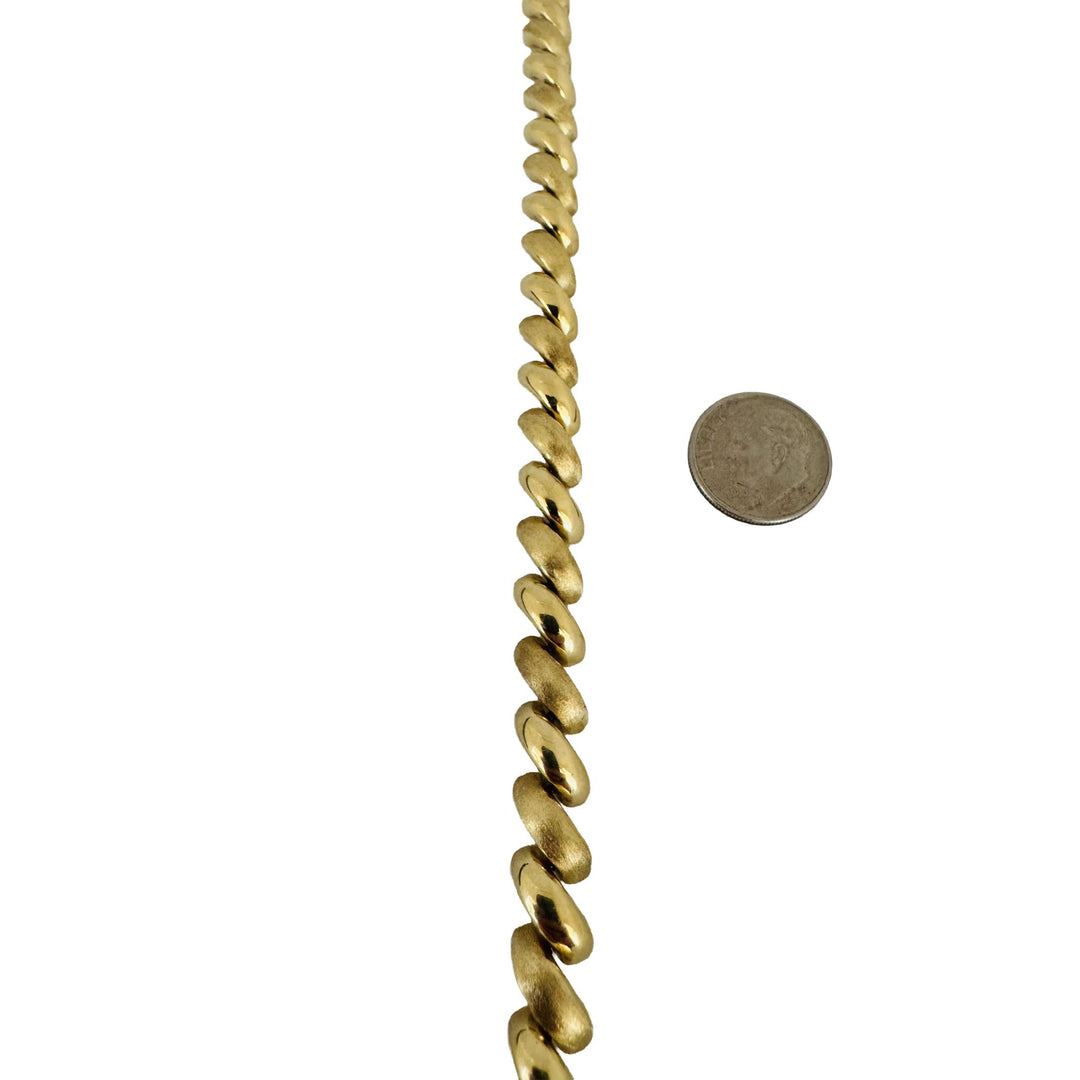 14k Yellow Gold 16.5g Polished and Brushed 8mm San Marco Link Bracelet Italy 7"