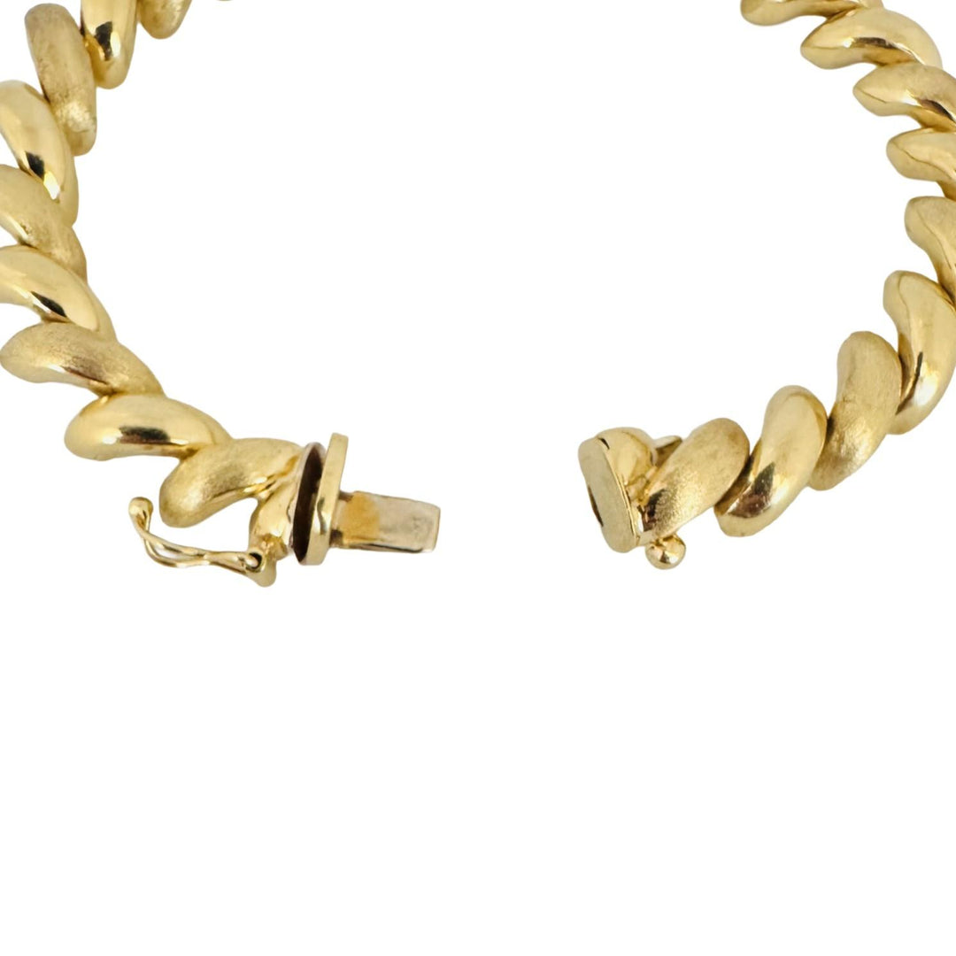 14k Yellow Gold 16.5g Polished and Brushed 8mm San Marco Link Bracelet Italy 7"
