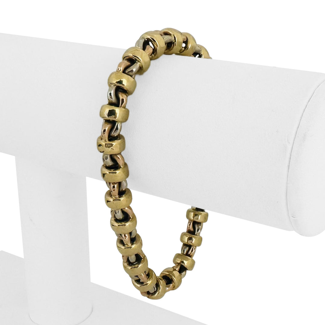 Chimento 18k Yellow White and Rose Gold 21.6g Vintage Fancy Link Bracelet 7.75"
