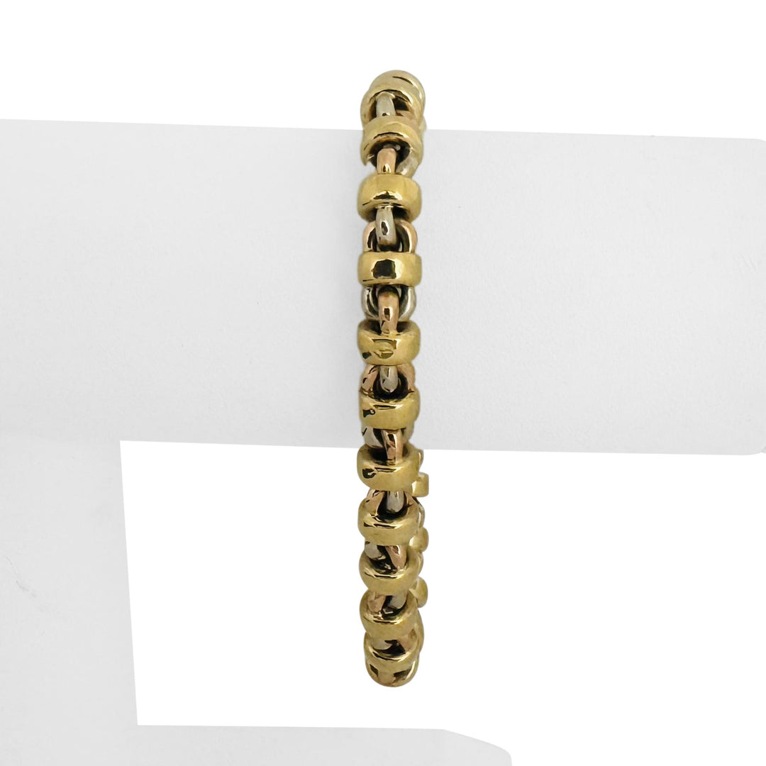 Chimento 18k Yellow White and Rose Gold 21.6g Vintage Fancy Link Bracelet 7.75"