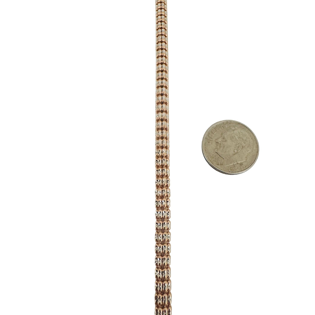 14k Rose and White Gold 13g Sparkling Men's 4.5mm Ice Barrel Link Bracelet 9"