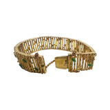 14k Yellow Gold and Cabochon Jade 28g Vintage Bar Link Bracelet 7"