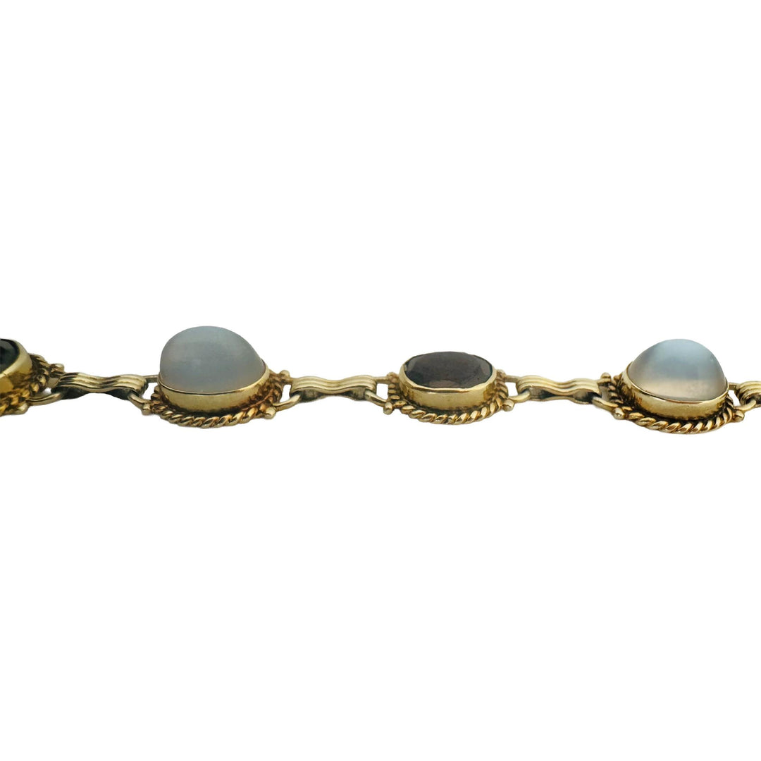 14k Yellow Gold Garnet Amethyst and Moonstone 16.2g Vintage Ladies Bracelet 7"