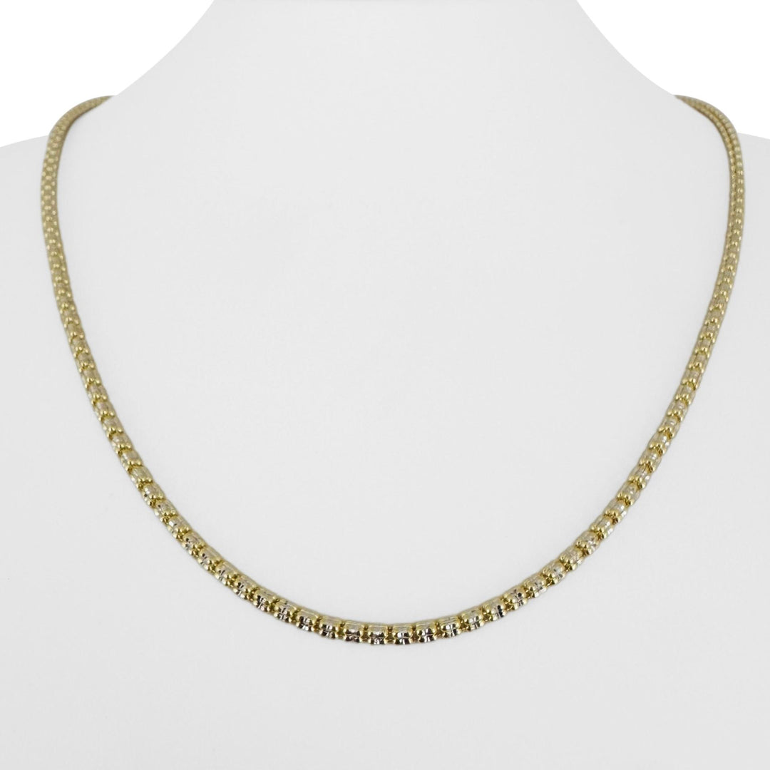 14k Yellow and White Gold 10.6g Sparkling 2.5mm Ice Barrel Link Necklace 20"