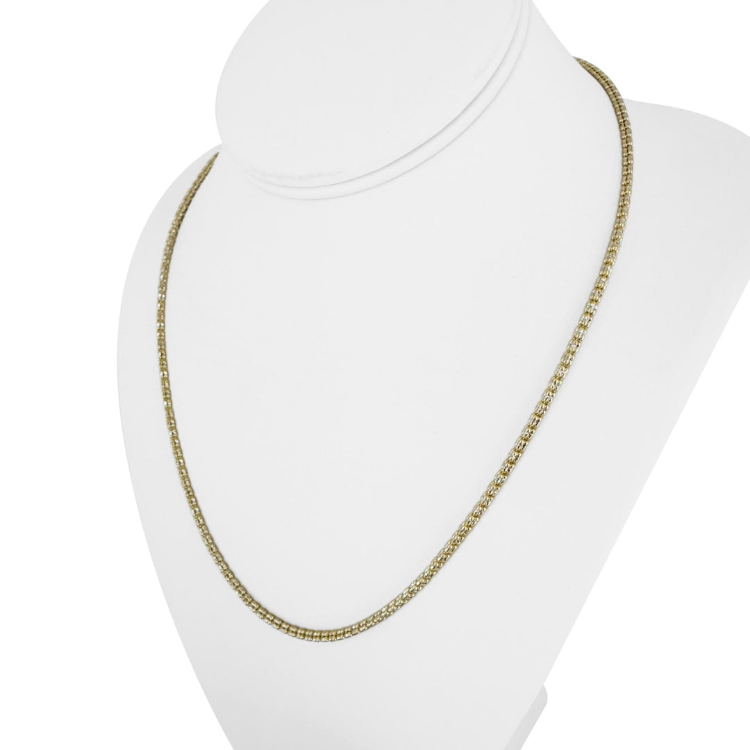 14k Yellow and White Gold 10.6g Sparkling 2.5mm Ice Barrel Link Necklace 20"
