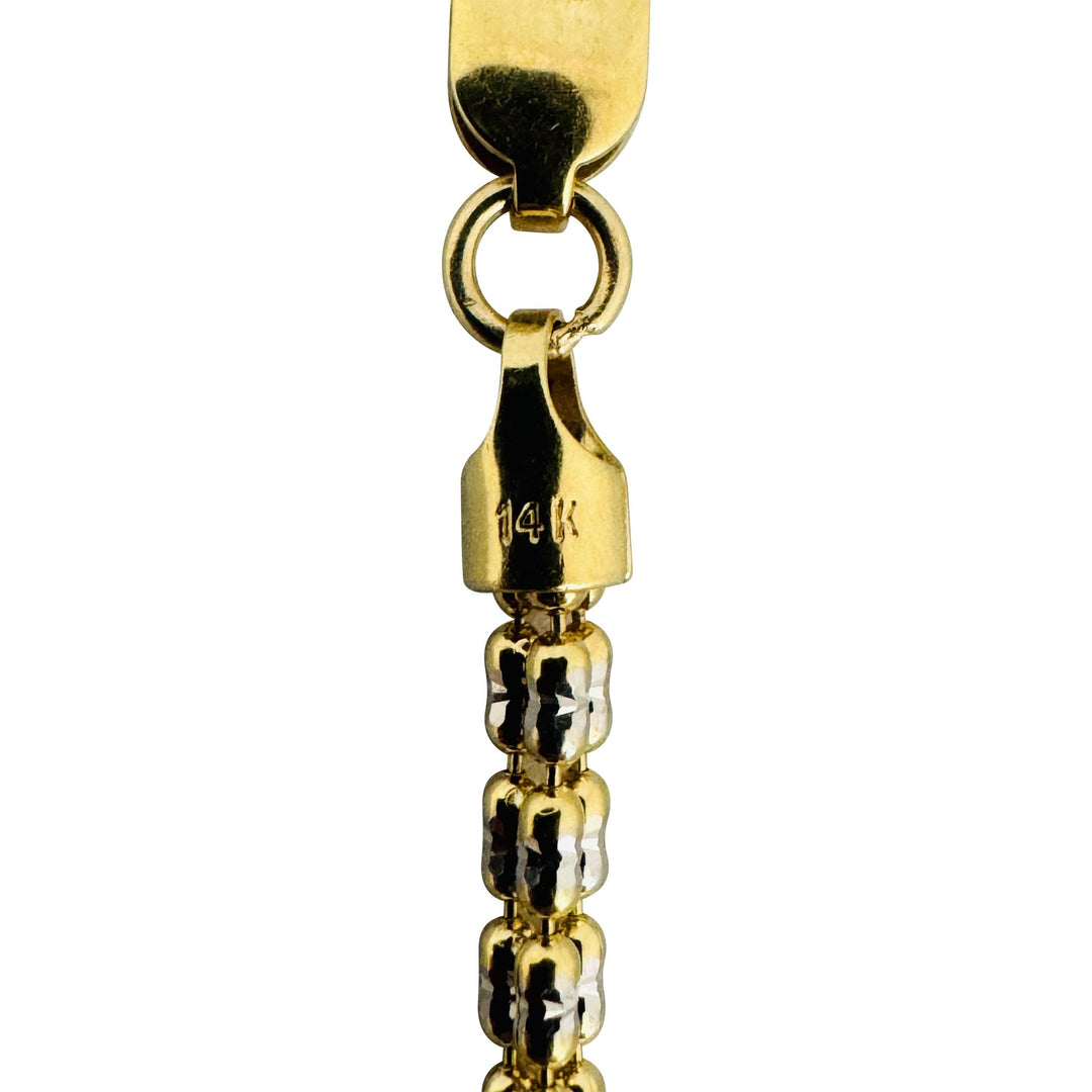 14k Yellow and White Gold 10.6g Sparkling 2.5mm Ice Barrel Link Necklace 20"
