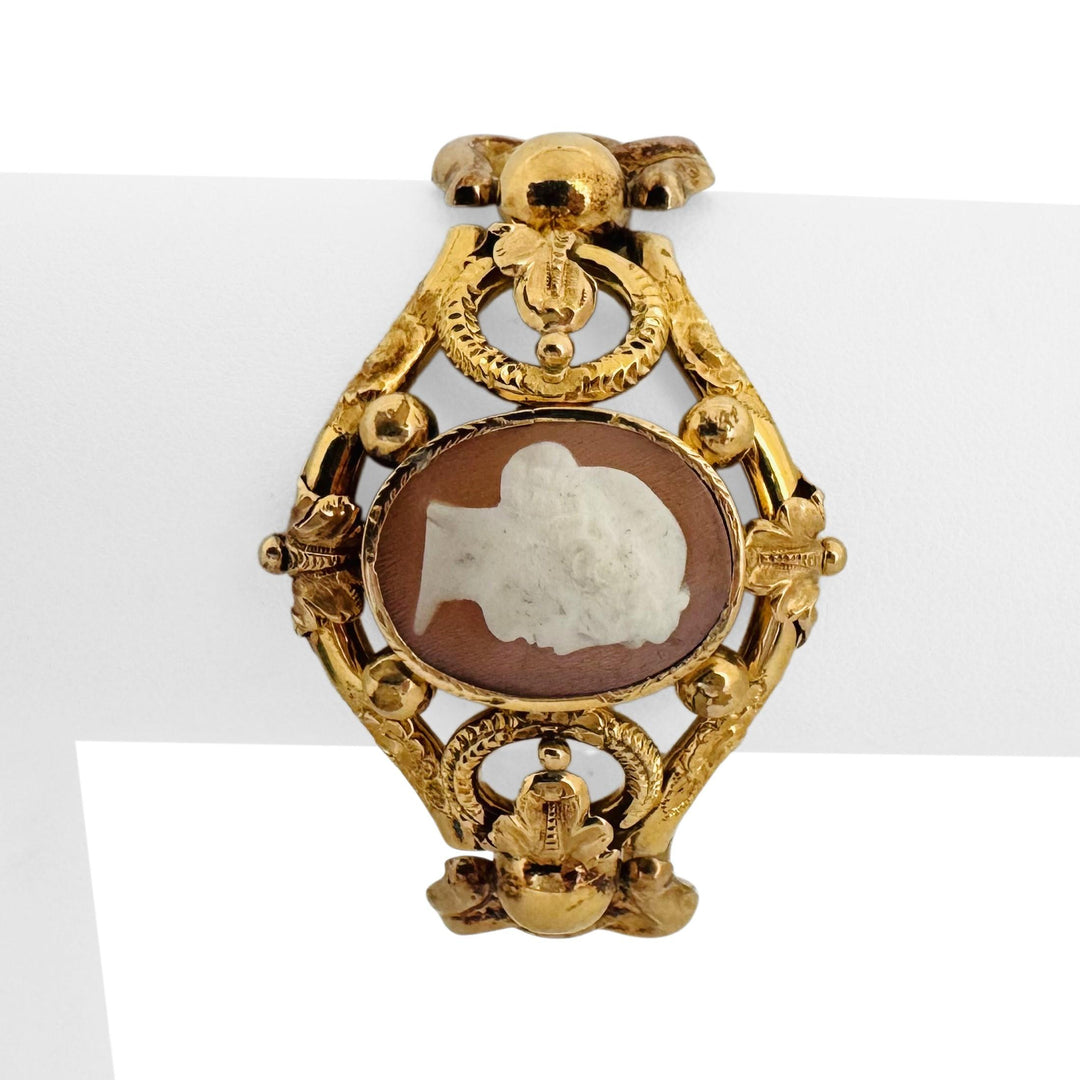 Antique 14k Yellow Gold 25.4g Fancy Link Cameo Bracelet 6.5"