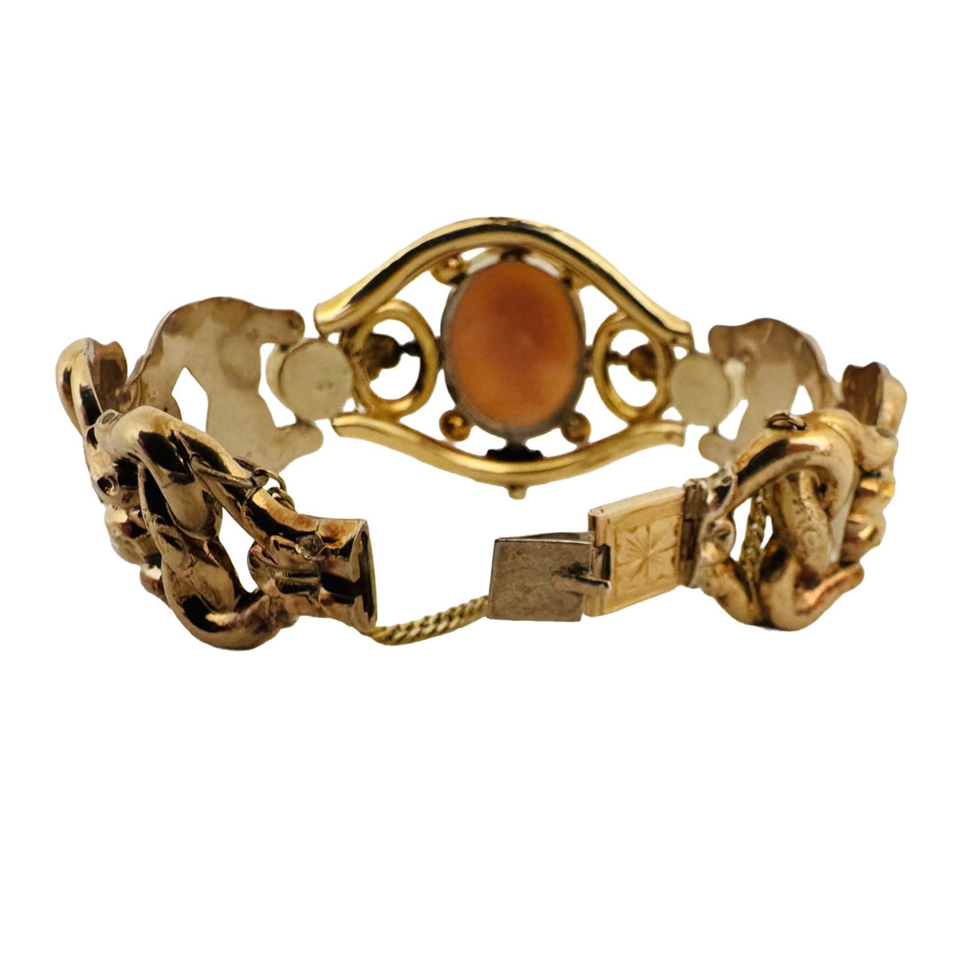 Antique 14k Yellow Gold 25.4g Fancy Link Cameo Bracelet 6.5"