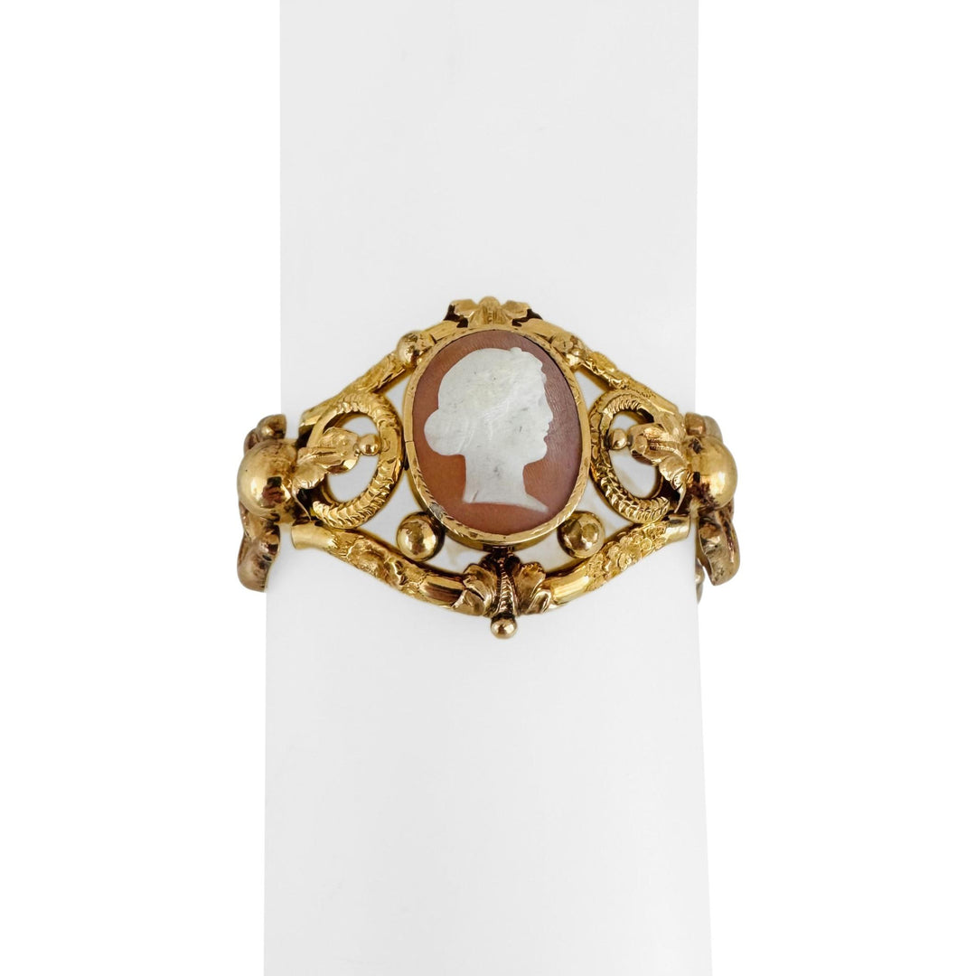 Antique 14k Yellow Gold 25.4g Fancy Link Cameo Bracelet 6.5"