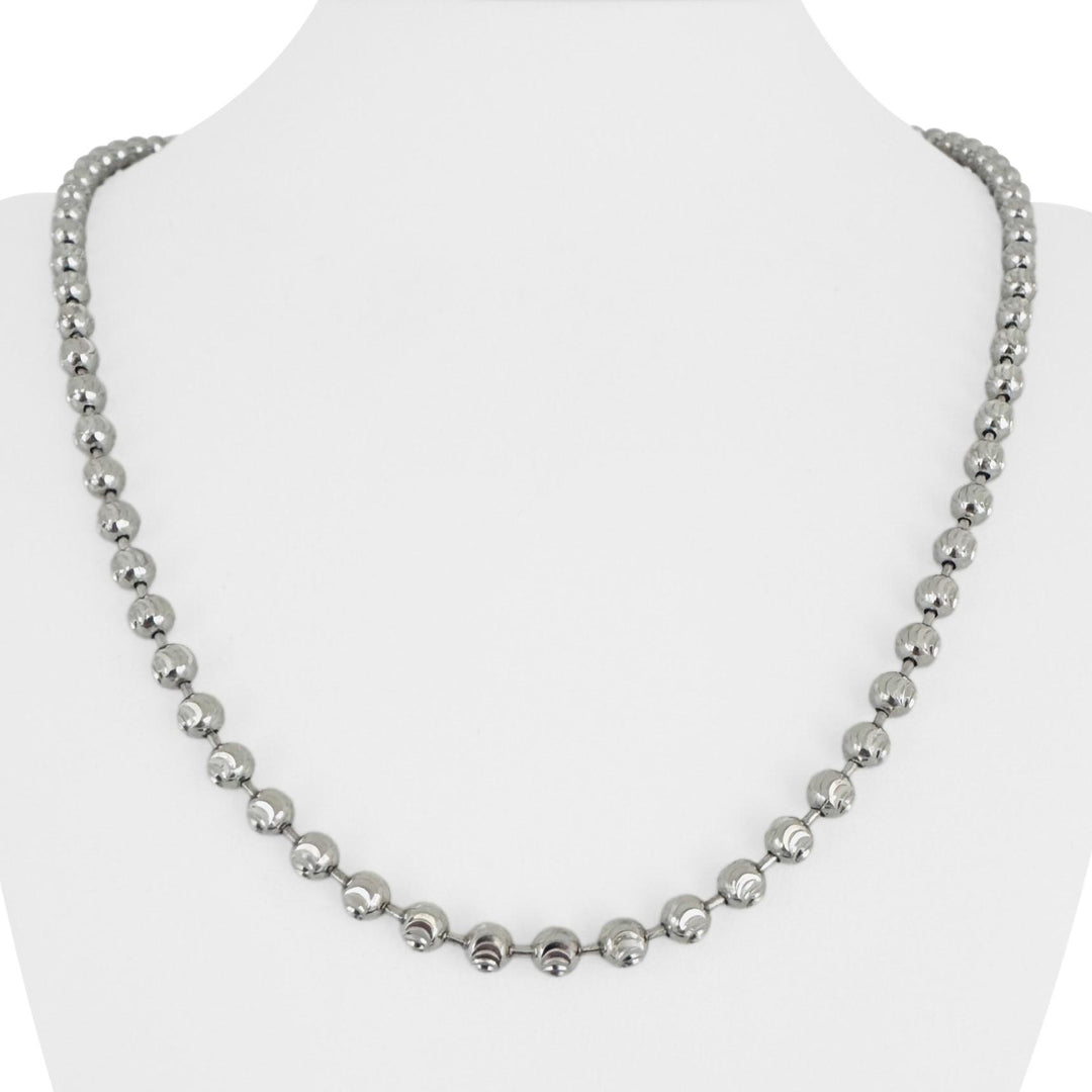 14k White Gold 34.3g Solid Heavy 5mm Moon Cut Ball Bead Necklace 22"