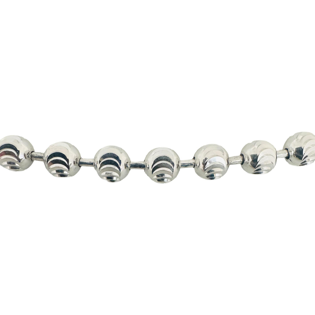 14k White Gold 34.3g Solid Heavy 5mm Moon Cut Ball Bead Necklace 22"