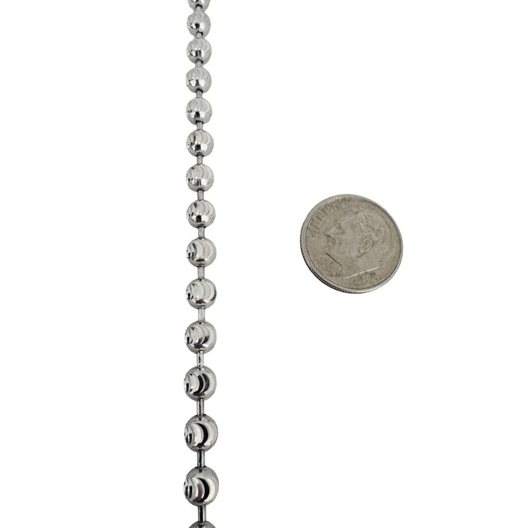 14k White Gold 34.3g Solid Heavy 5mm Moon Cut Ball Bead Necklace 22"