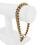 14k Yellow Gold 21.4g Vintage Curb Link Bracelet with Heart Charm Clasp 8"