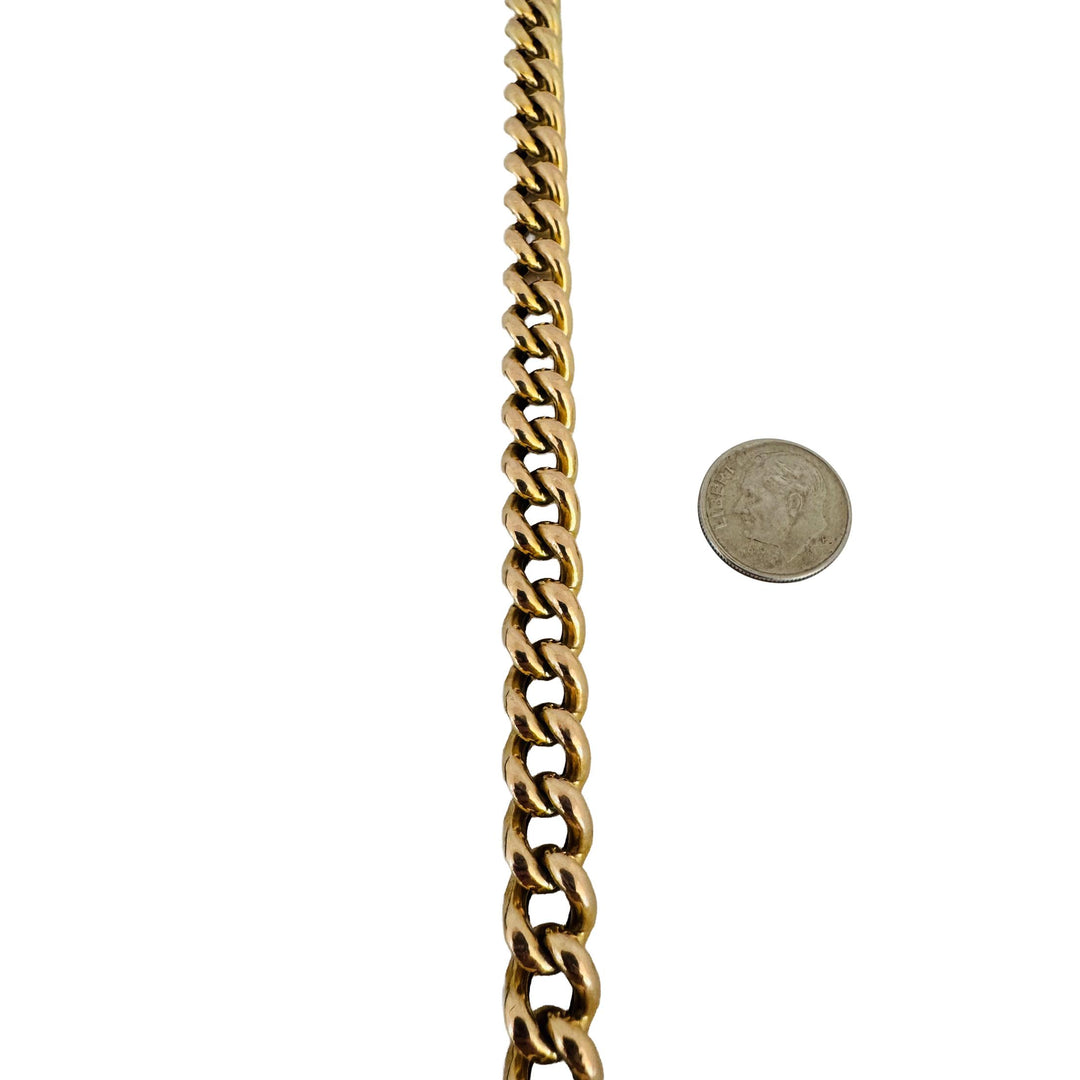 14k Yellow Gold 21.4g Vintage Curb Link Bracelet with Heart Charm Clasp 8"