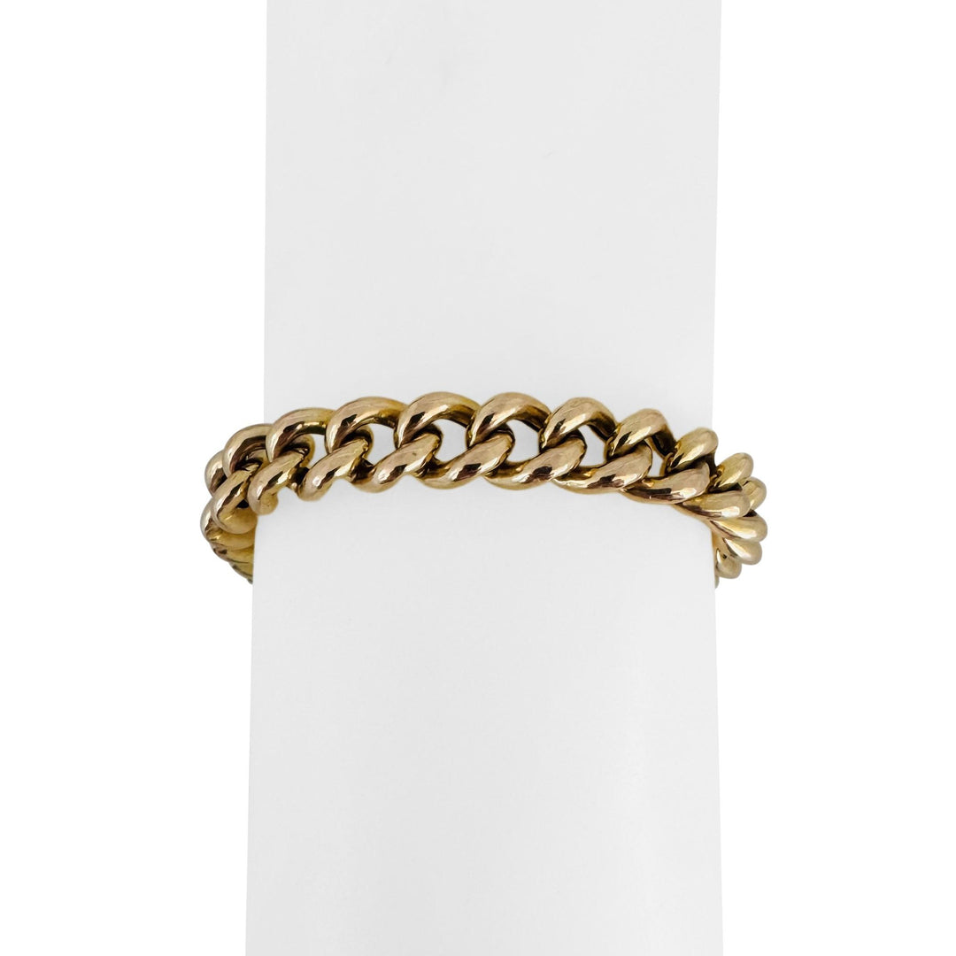 14k Yellow Gold 21.4g Vintage Curb Link Bracelet with Heart Charm Clasp 8"