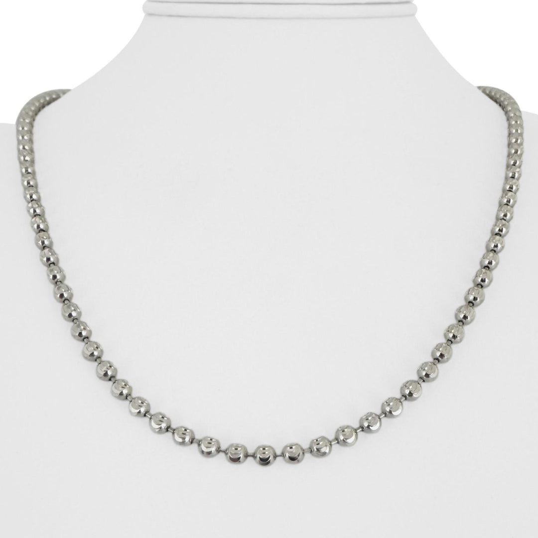 14k White Gold 24.6g Solid Heavy 4mm Moon Cut Ball Bead Necklace 20"