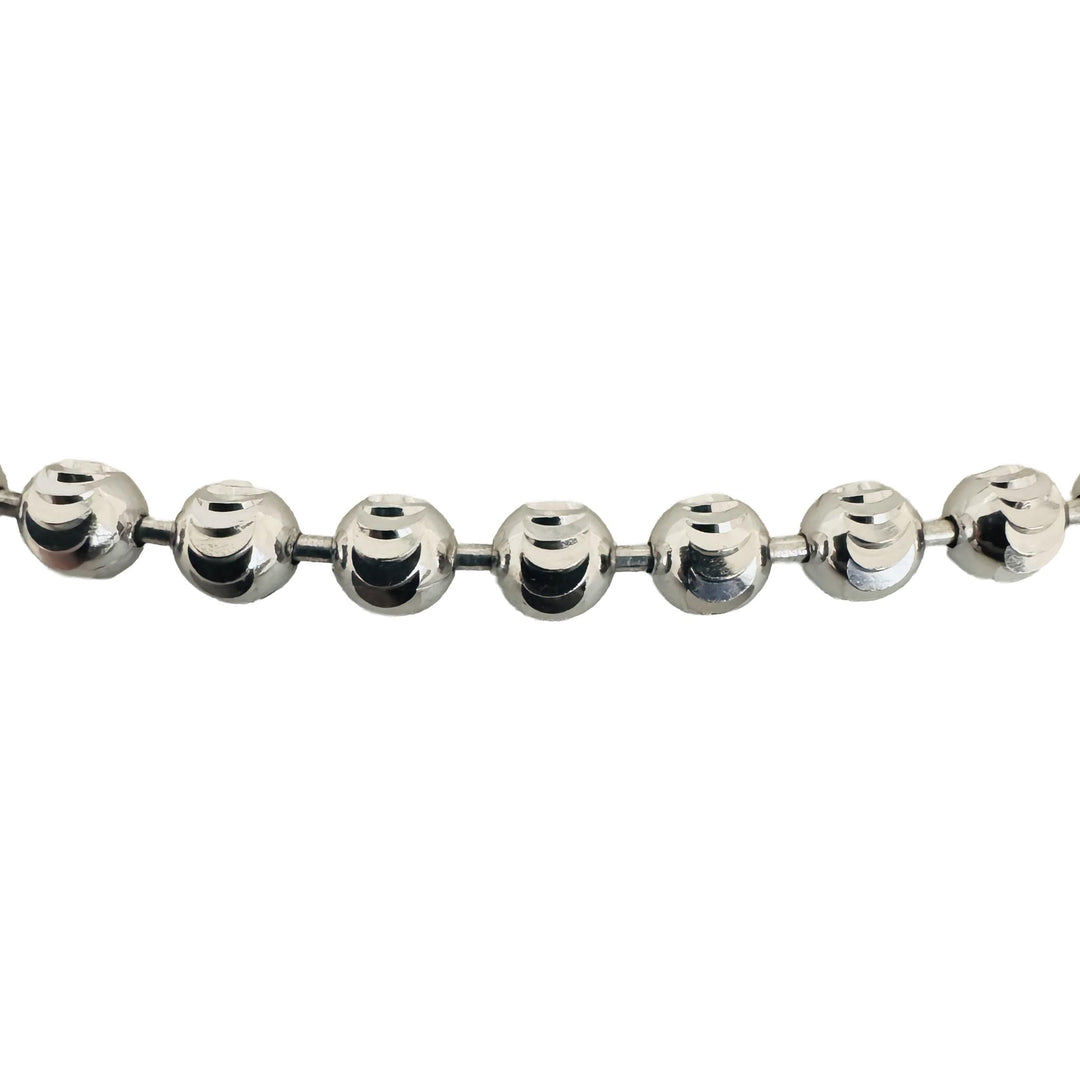 14k White Gold 24.6g Solid Heavy 4mm Moon Cut Ball Bead Necklace 20"