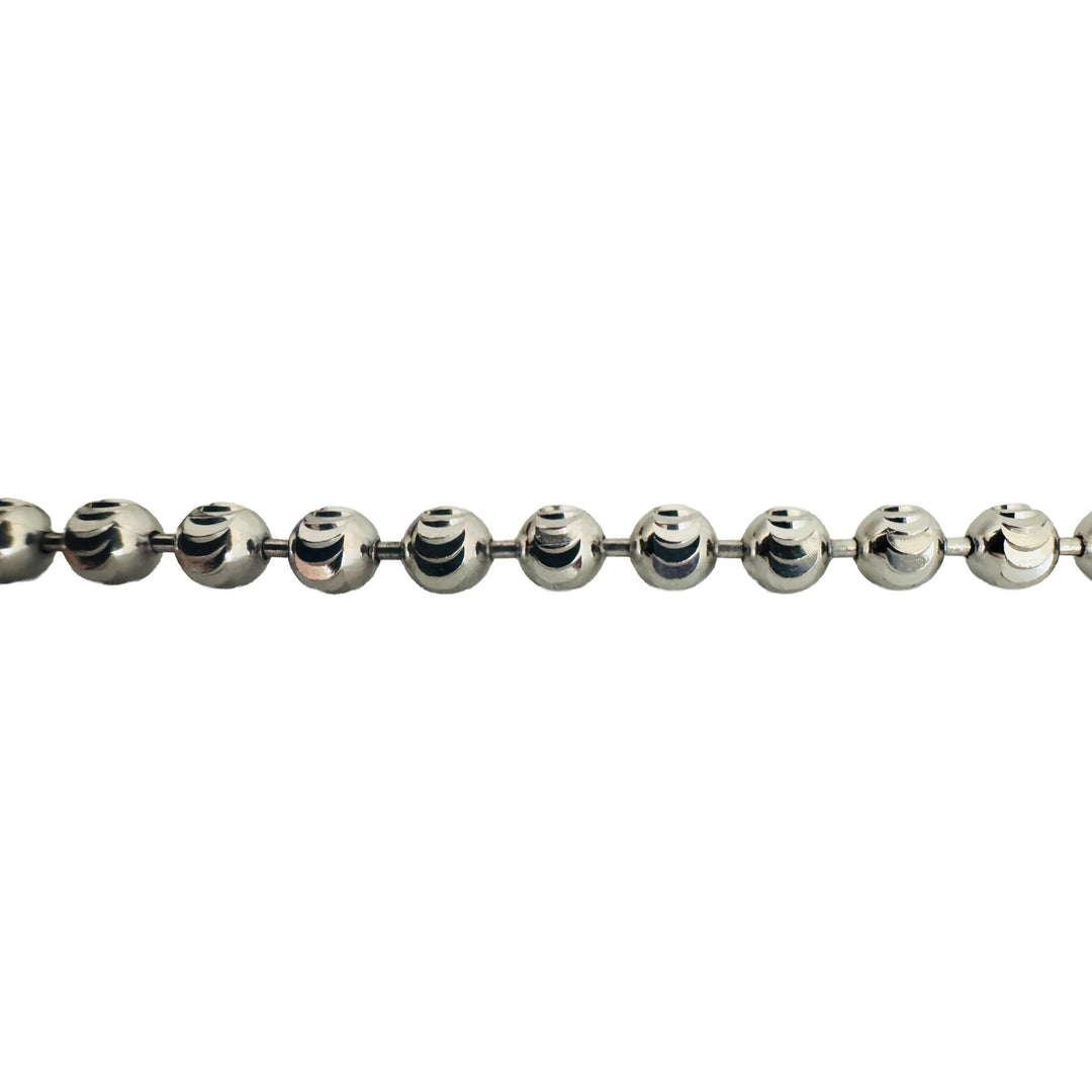 14k White Gold 24.6g Solid Heavy 4mm Moon Cut Ball Bead Necklace 20"