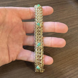 14k Yellow Gold 49g Heavy Jade and Diamond Fancy Link Bracelet 7.25"