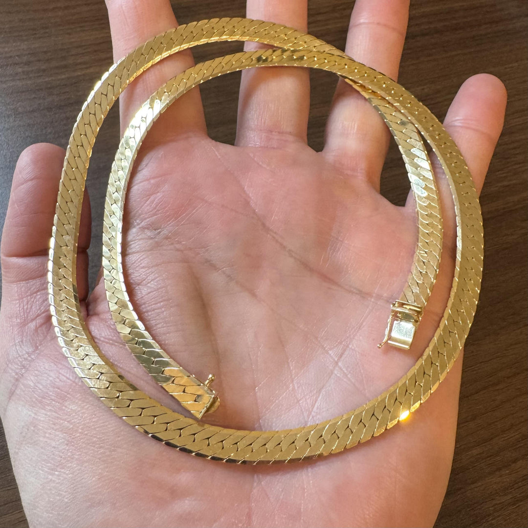 14k Yellow Gold 55g Solid Heavy Thick 7mm Herringbone Link Necklace 24"