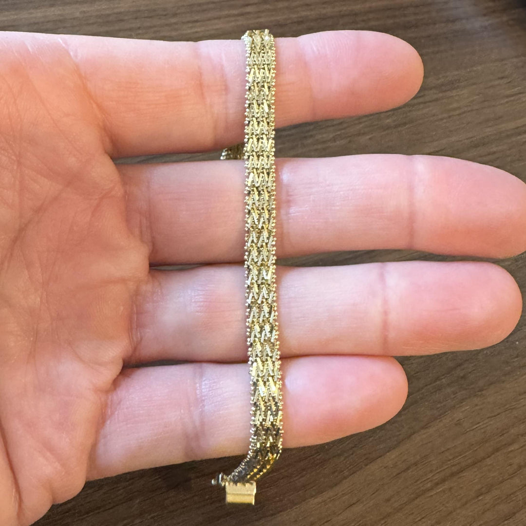 14k Yellow Gold 14.5g Solid 6.5mm Beaded Mesh Link Bracelet Mexico 7.25"