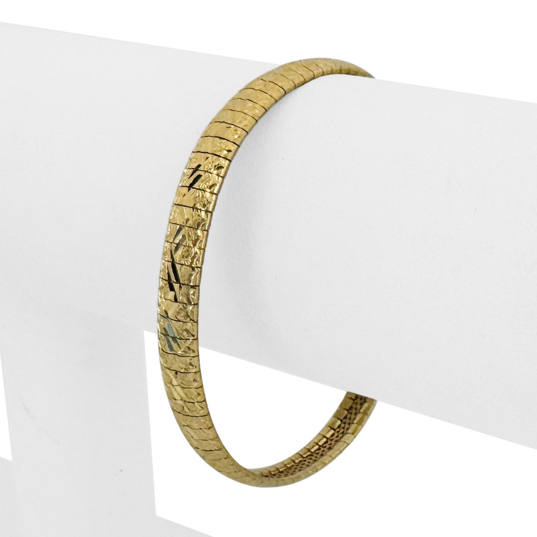 14k Yellow Gold 13.6g Solid Textured Diamond Cut Omega Link Bracelet Italy 7"