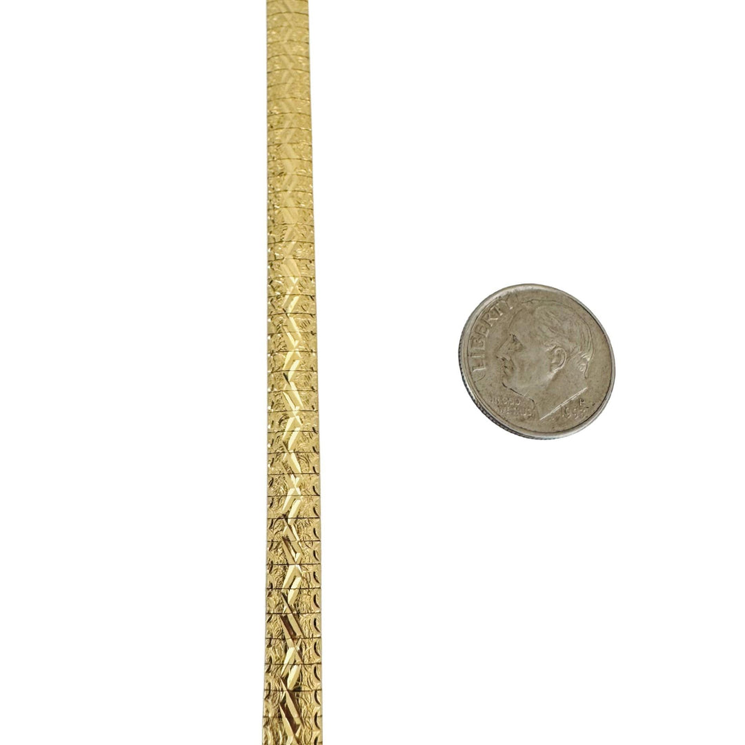 14k Yellow Gold 13.6g Solid Textured Diamond Cut Omega Link Bracelet Italy 7"