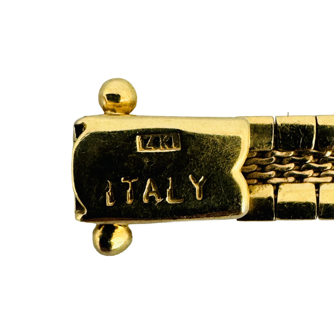 14k Yellow Gold 13.6g Solid Textured Diamond Cut Omega Link Bracelet Italy 7"