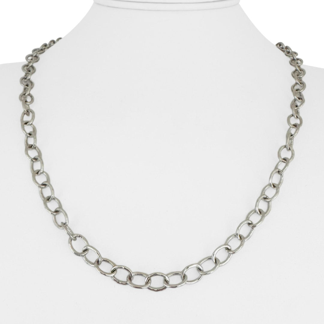 18k White Gold 27g Solid Heavy 6mm Hammered Oval Link Chain Necklace 21"