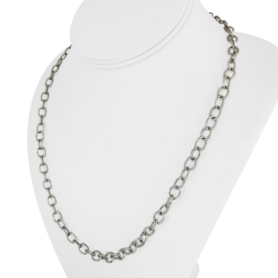 18k White Gold 27g Solid Heavy 6mm Hammered Oval Link Chain Necklace 21"