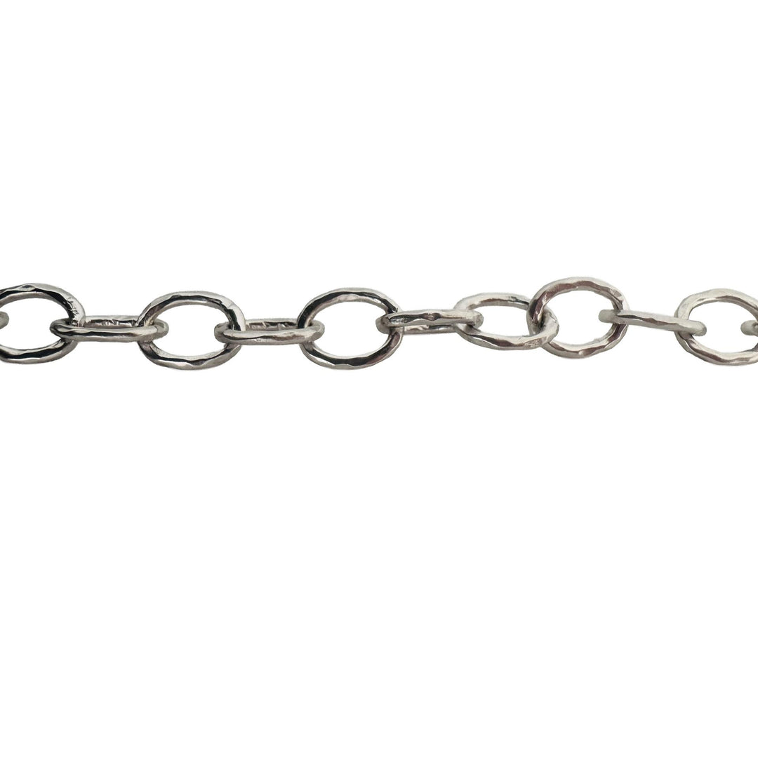 18k White Gold 27g Solid Heavy 6mm Hammered Oval Link Chain Necklace 21"